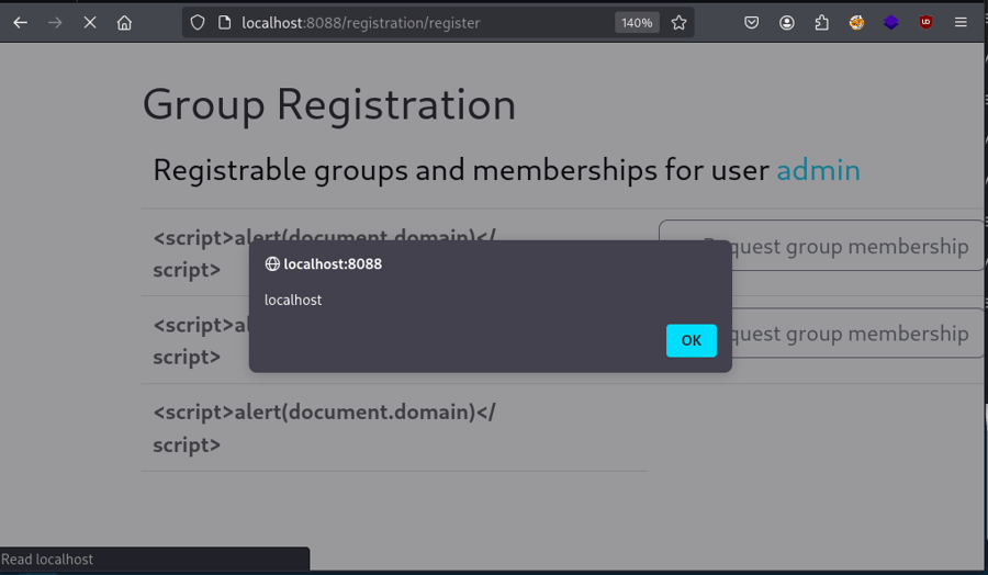 qwc registration GUI xss