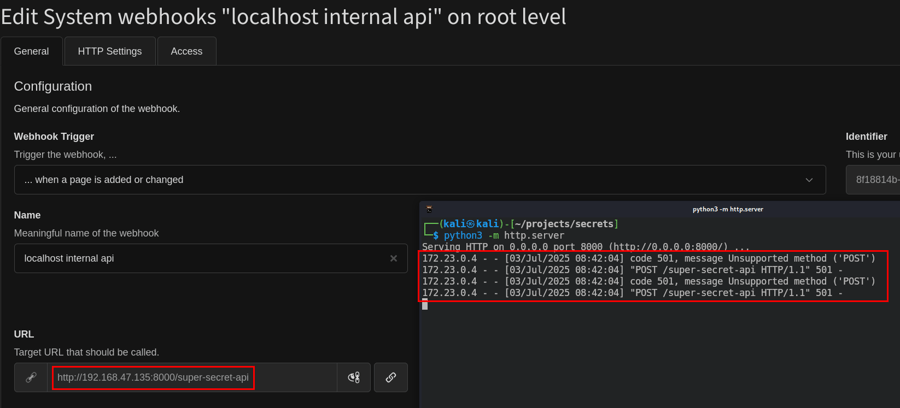 Webhook in TYPO3 allows access to internal APIs